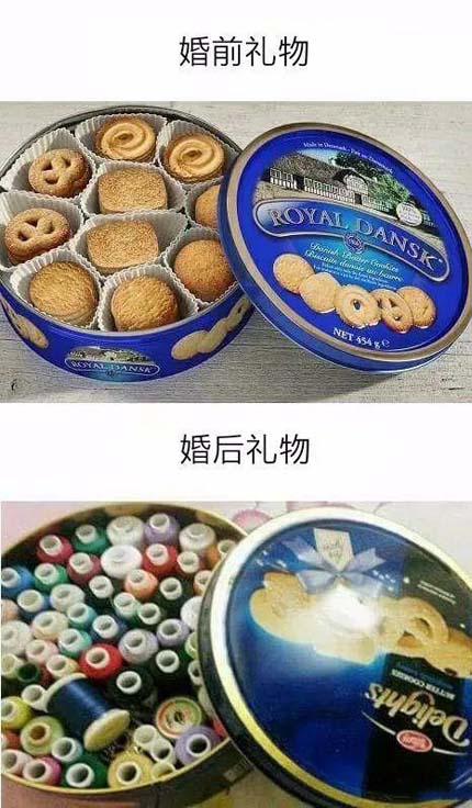 婚前与婚后礼物，礼盒不变搞笑图吧gif搞笑图片