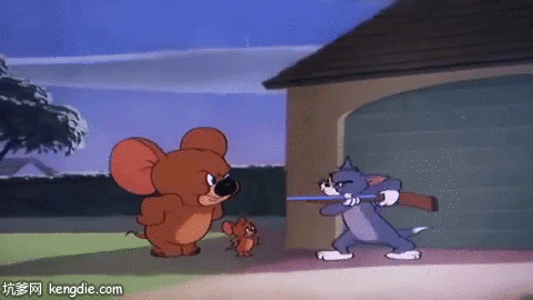 汤姆猫拿枪指着老鼠害怕gif动态图片爆笑gif搞笑图片