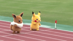 可爱搞笑的皮卡丘跑步比赛GIF图爆笑gif搞笑图片