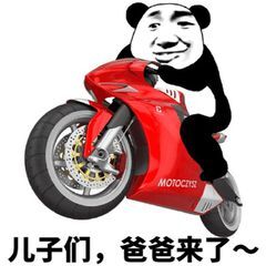 熊猫头骑着红色机车：儿子们，爸爸来了DIY斗图gif搞笑图片