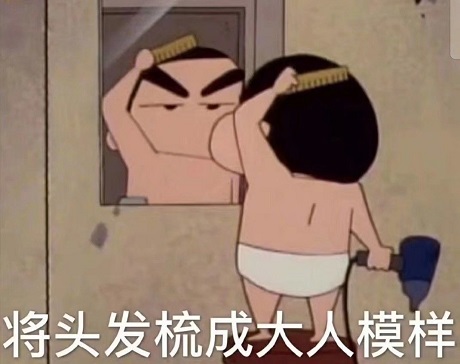 蜡笔小新照镜子：将头发梳成大人模样DIY斗图gif搞笑图片