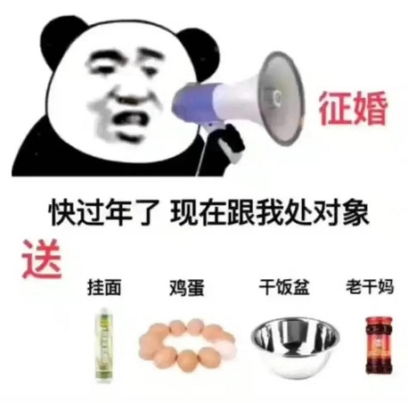 熊猫头过年征婚：跟我处对象_送挂面鸡蛋老干妈干饭盆DIY斗图gif搞笑图片