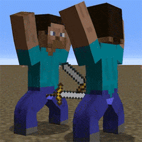 [我的世界]两个史蒂夫Steve互相用裆部击剑♂DIY斗图gif搞笑图片