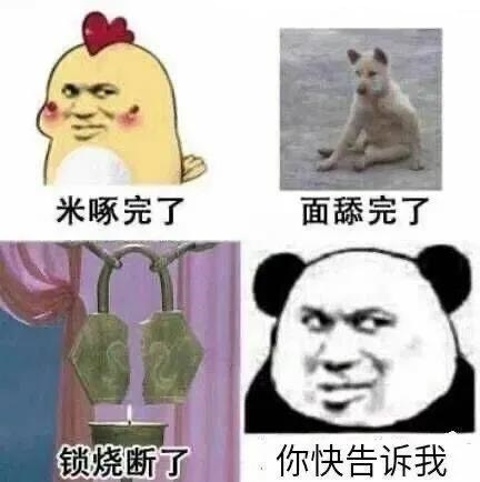 鸡米啄完了_狗面舔完了_锁被烧断了_你快告诉我DIY斗图gif搞笑图片
