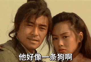 至尊宝看着前面的猴子对紫霞说：他好像条狗啊GIF高清动图DIY斗图gif搞笑图片