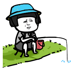 蘑菇头戴遮阳帽在水边轻松自在的钓着鱼GIF动图DIY斗图gif搞笑图片