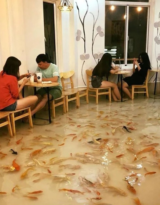 搞笑创意的水上餐厅图创意gif搞笑图片