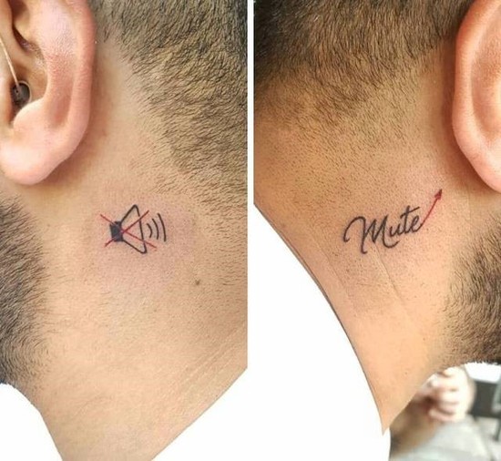 个性创意的聋哑人耳朵后脖子纹身图片创意gif搞笑图片