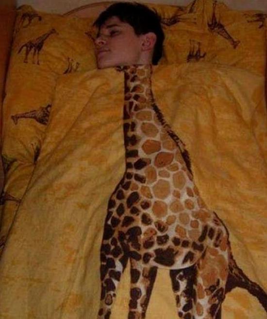 个性创意的3d长颈鹿被套图片创意gif搞笑图片
