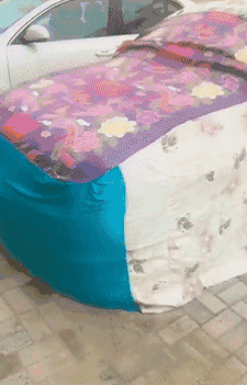 妈妈自己做的车衣，厚实还保暖创意gif搞笑图片