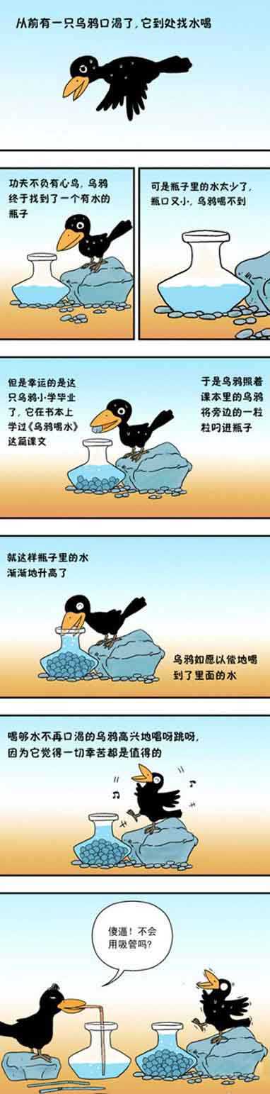 乌鸦喝水的故事与吸管动画漫画gif搞笑图片