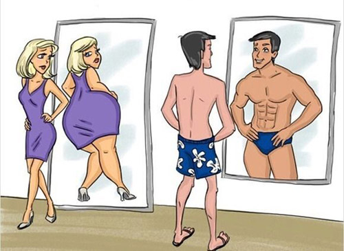 男女照镜子的区别动画漫画gif搞笑图片