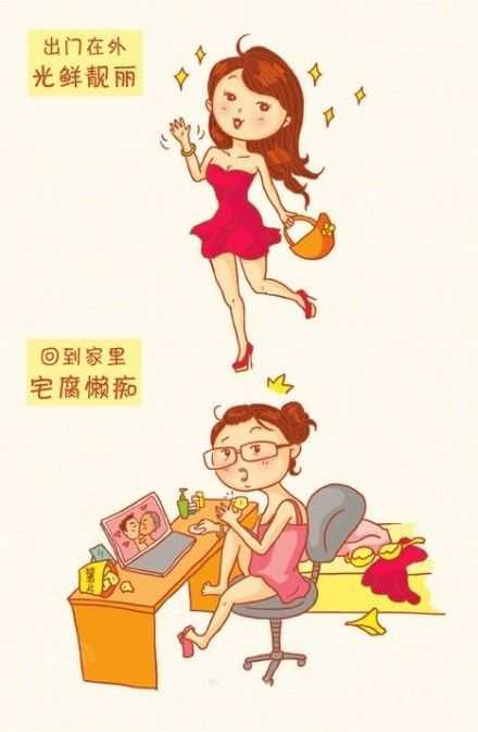 女人出门在外和回到家里的对比动画漫画gif搞笑图片
