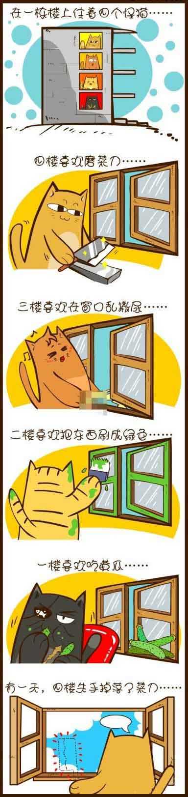 在一栋楼上住着四个怪猫动画漫画gif搞笑图片