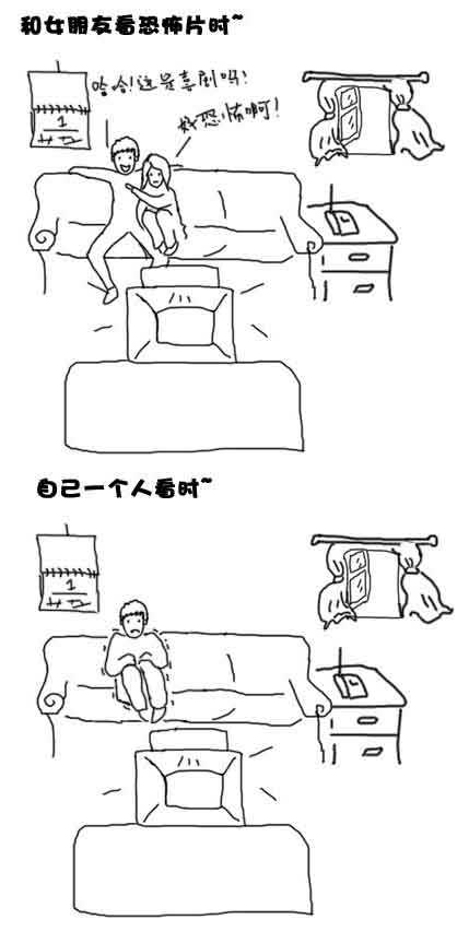 和女朋友看恐怖片。。。自己一个人看。。。动画漫画gif搞笑图片