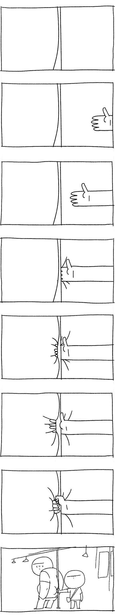 每次坐公交车，没有座，就都遇到这样的尴尬场面动画漫画gif搞笑图片