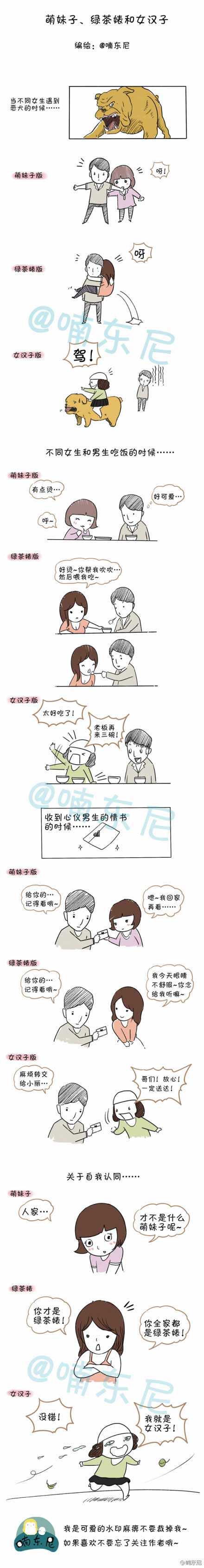 论萌妹子、绿茶婊、女汉子的区别动画漫画gif搞笑图片