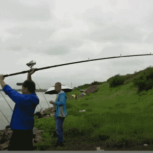 这啥鱼竿，才下去鱼竿就坏了恶搞gif搞笑图片