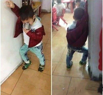 喝个水都能被自己帅到儿童gif搞笑图片