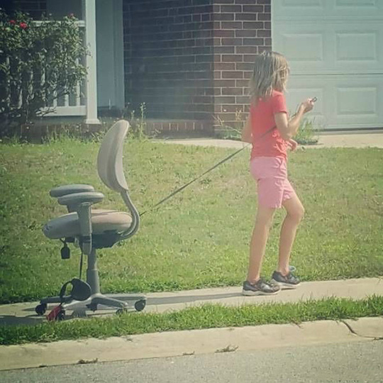 偶遇小女孩出来溜宠物，现在的小孩纸真有爱心儿童gif搞笑图片