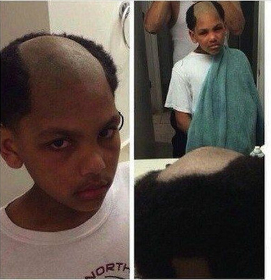 儿子想让自己看起来成熟一点于是妈妈给他理了这个发型儿童gif搞笑图片