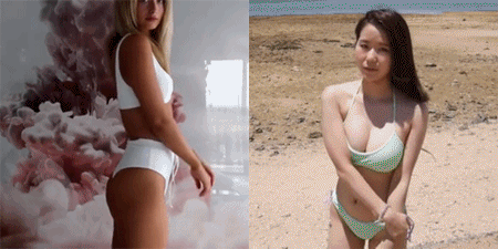 日韩比基尼美女和欧美美女的gif对比图片gif动态gif搞笑图片
