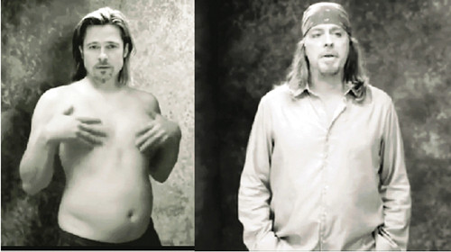 皮特香水广告被恶搞 变身半裸凸肚男搞笑明星gif搞笑图片