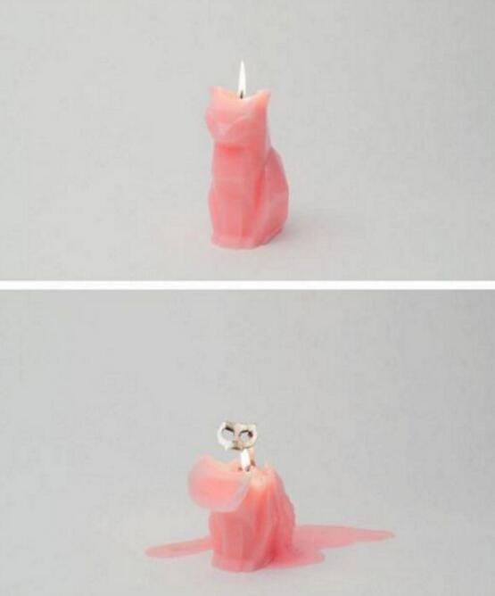 猫形状的蜡烛，这燃烧完的形状？器物gif搞笑图片