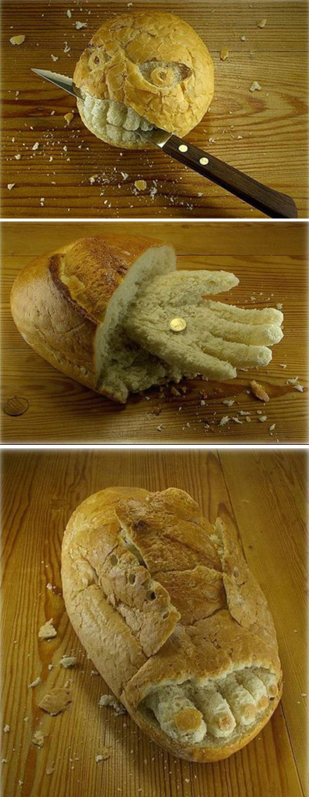 疯狂的不一定只有石头，还有面包！器物gif搞笑图片