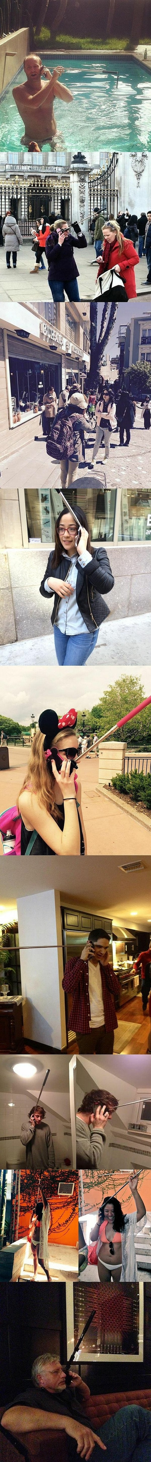 这自拍竿，怎么看都像脑壳中了一箭器物gif搞笑图片