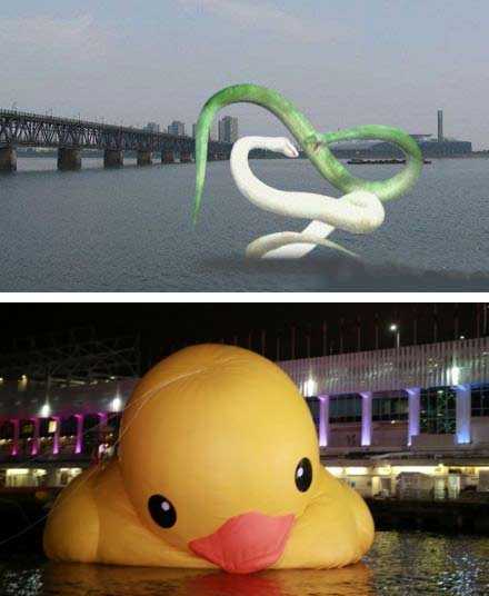 杭州要是搞这个，香港的小黄鸭就弱爆了！器物gif搞笑图片