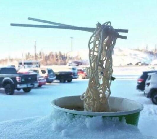 一杯冻僵了的杯面器物gif搞笑图片