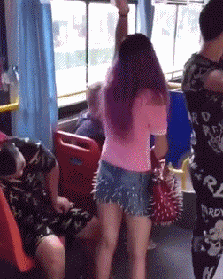 公交防狼套装之短裤和手包器物gif搞笑图片