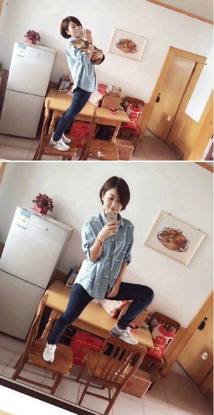 女汉子是如何自拍的人物gif搞笑图片