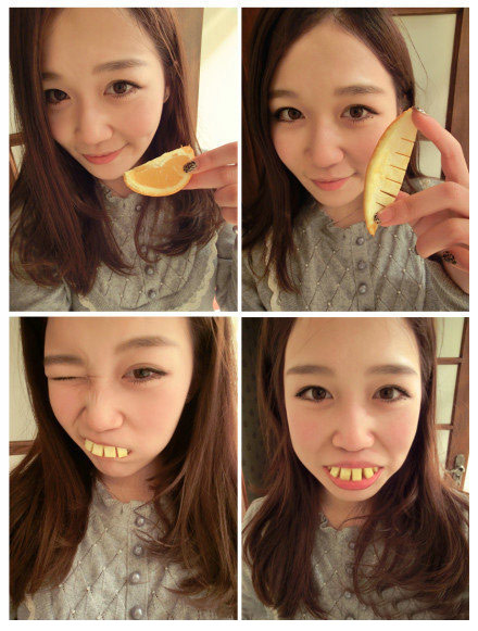 橙子皮不要扔喔，学学这个妹纸~~人物gif搞笑图片