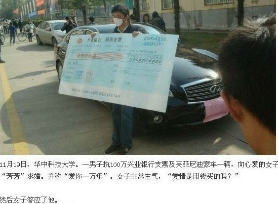 带上100万的支票和英菲尼迪去求婚人物gif搞笑图片