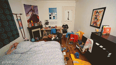 为了迎接女朋友，这小伙儿也是蛮拼的啊人物gif搞笑图片