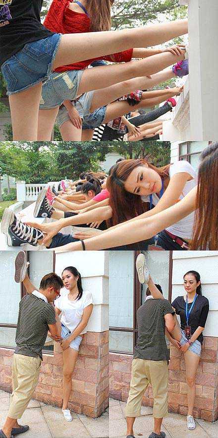 腿已跷很高了！老师轻点力，会痛啊！！人物gif搞笑图片