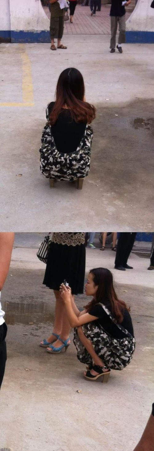 姐妹儿聪明知道自带板凳！等等〜〜〜好像不对！人物gif搞笑图片