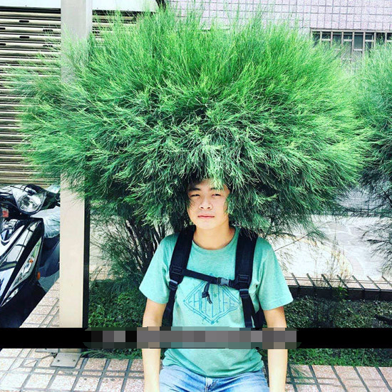 出差回来老婆给我做了一个帽子，戴上以后倍儿精神！好看吗？人物gif搞笑图片