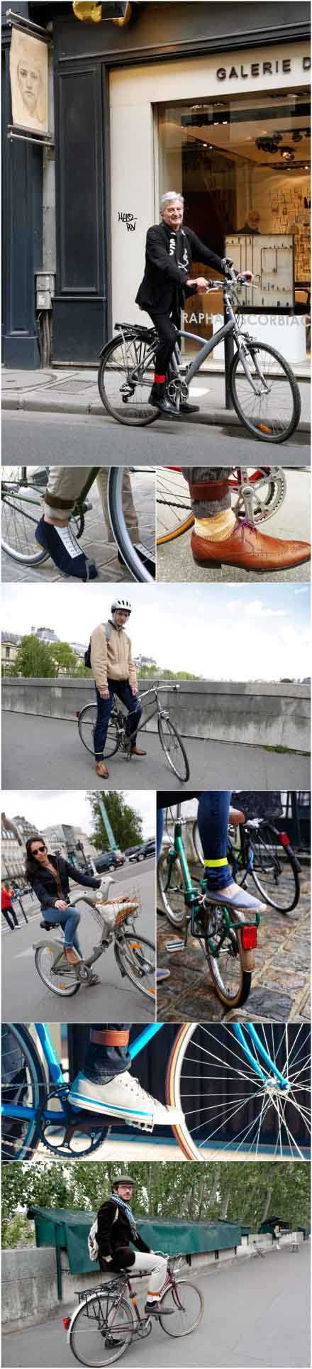 巴黎裤腿上绑着带子的单车族人物gif搞笑图片