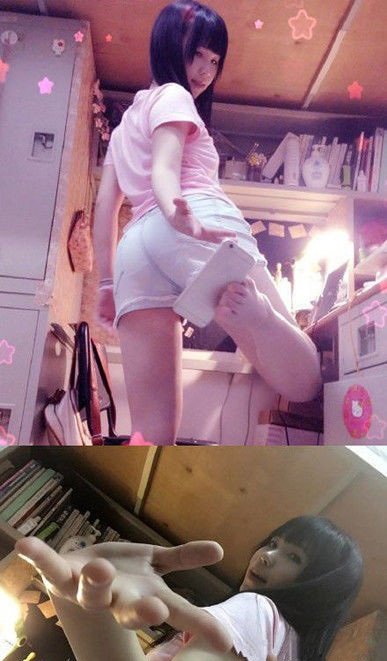 妹纸的自拍功夫一流啊！人物gif搞笑图片