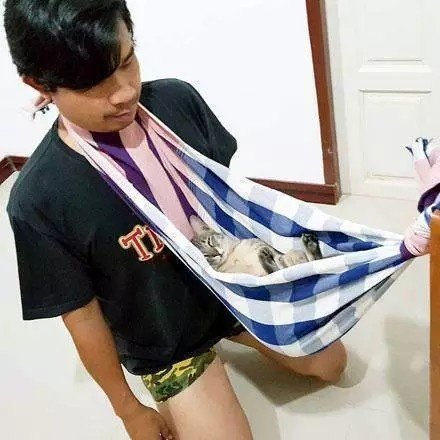 女主人很爱猫，有天男友犯错了后，为了惩罚他，于是人物gif搞笑图片