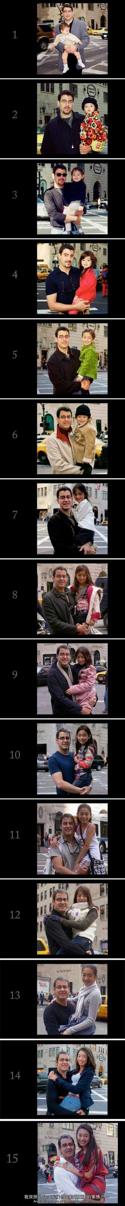 美国父女，15年来，纽约街头的同一个地方摆同一个姿势拍照人物gif搞笑图片