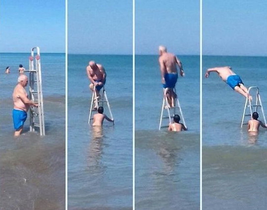 爷爷说要跳水体育gif搞笑图片