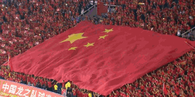 群众一同举起中国国旗体育gif搞笑图片
