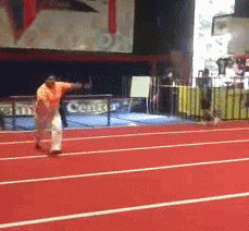 胖子也能玩空翻，震翻全场体育gif搞笑图片