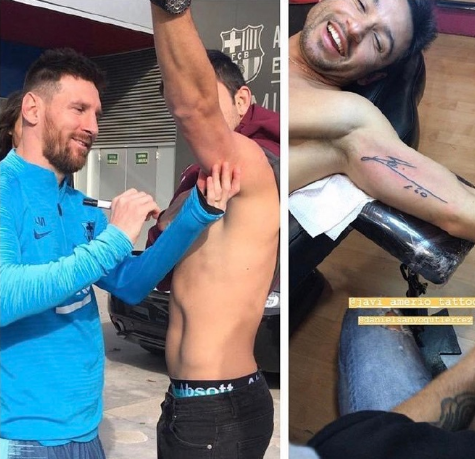 梅西为球迷签名成纹身图体育gif搞笑图片