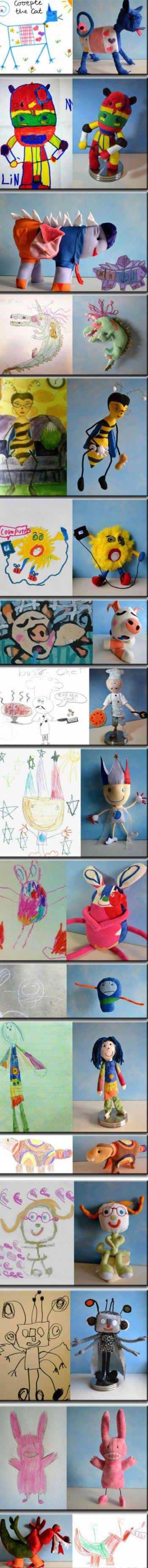 一位母亲把她四岁儿子的涂鸦做成长毛绒玩具综合gif搞笑图片