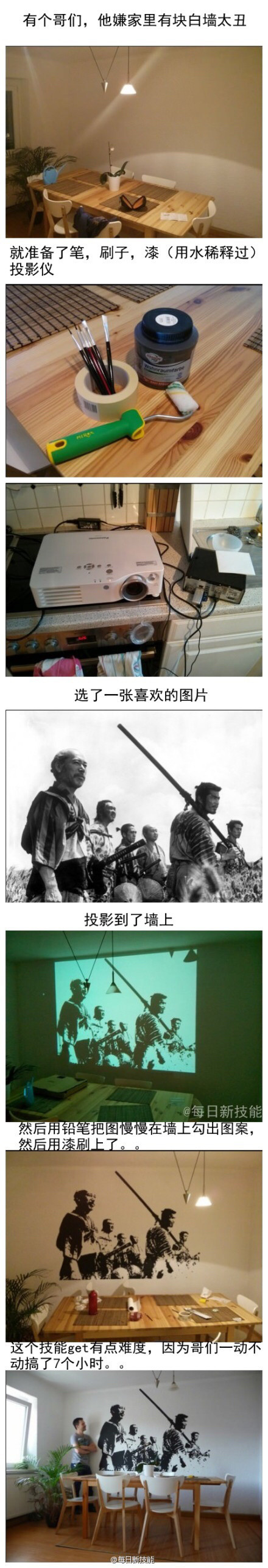 一哥们嫌自己家的墙太白，于是……综合gif搞笑图片